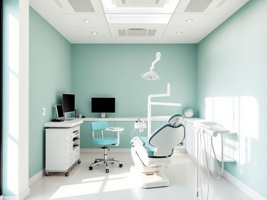 Modern treatment room with dental chair